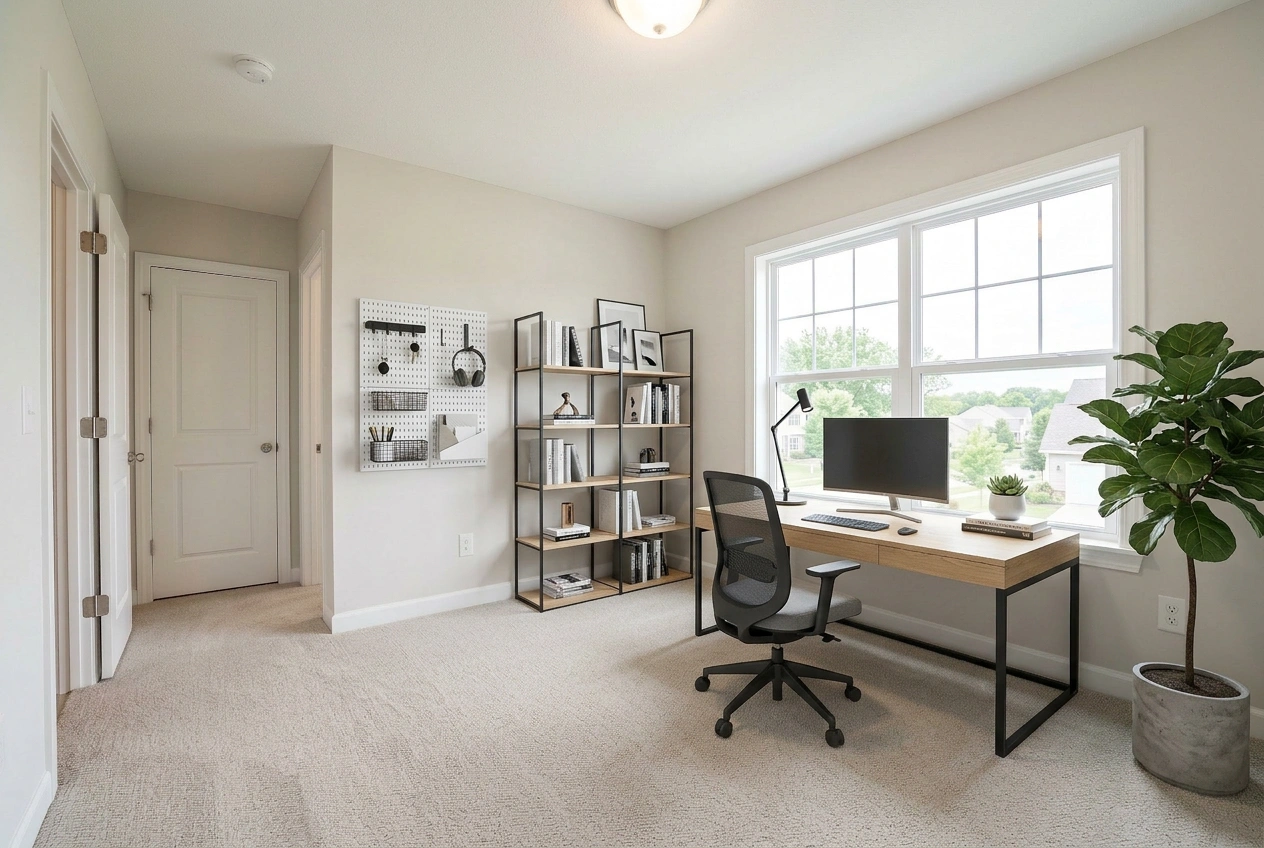 Virtually staged modern home office by Desiome