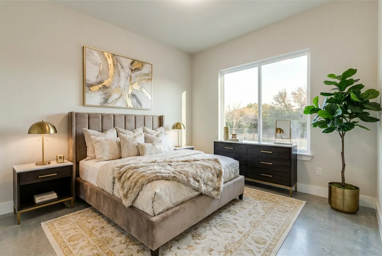 Virtually staged luxury bedroom by Desiome