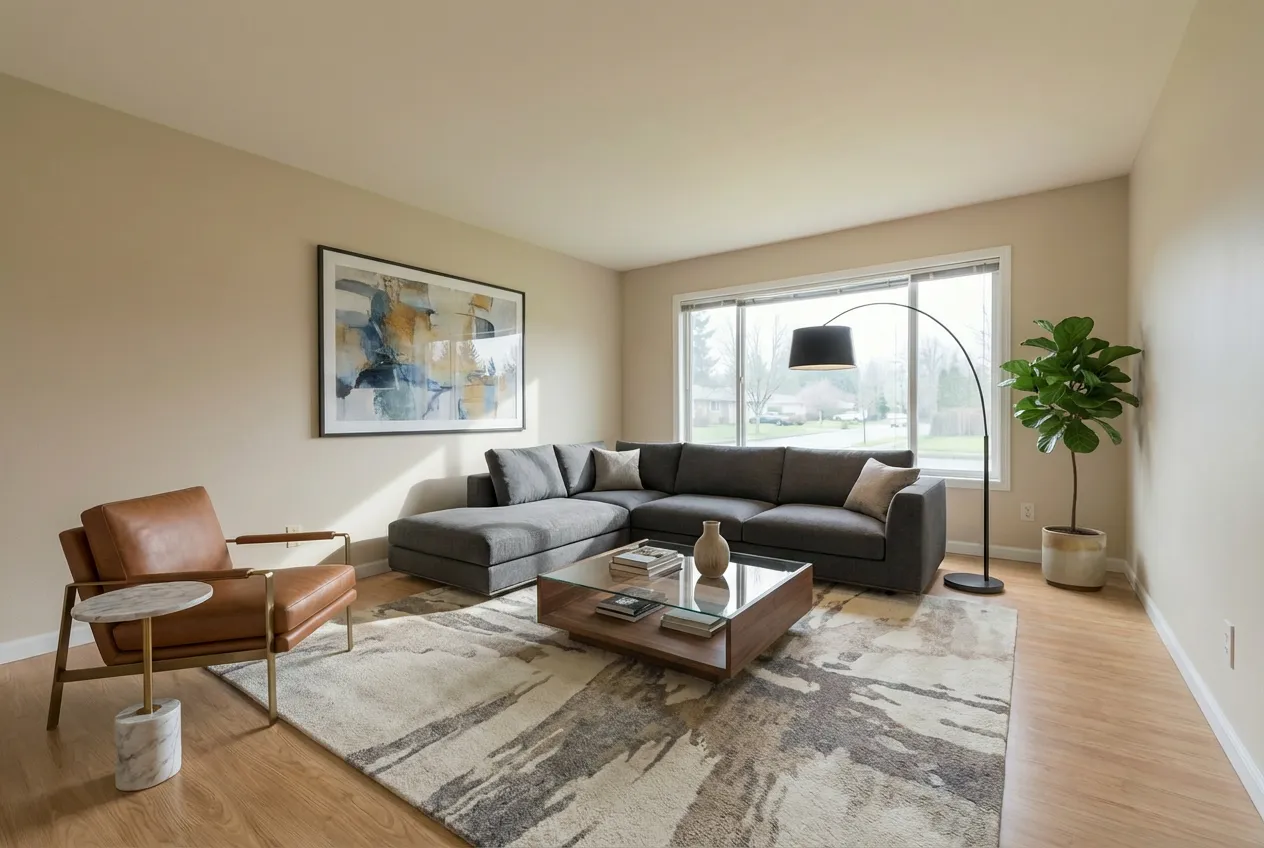 Virtually staged modern living room by Desiome