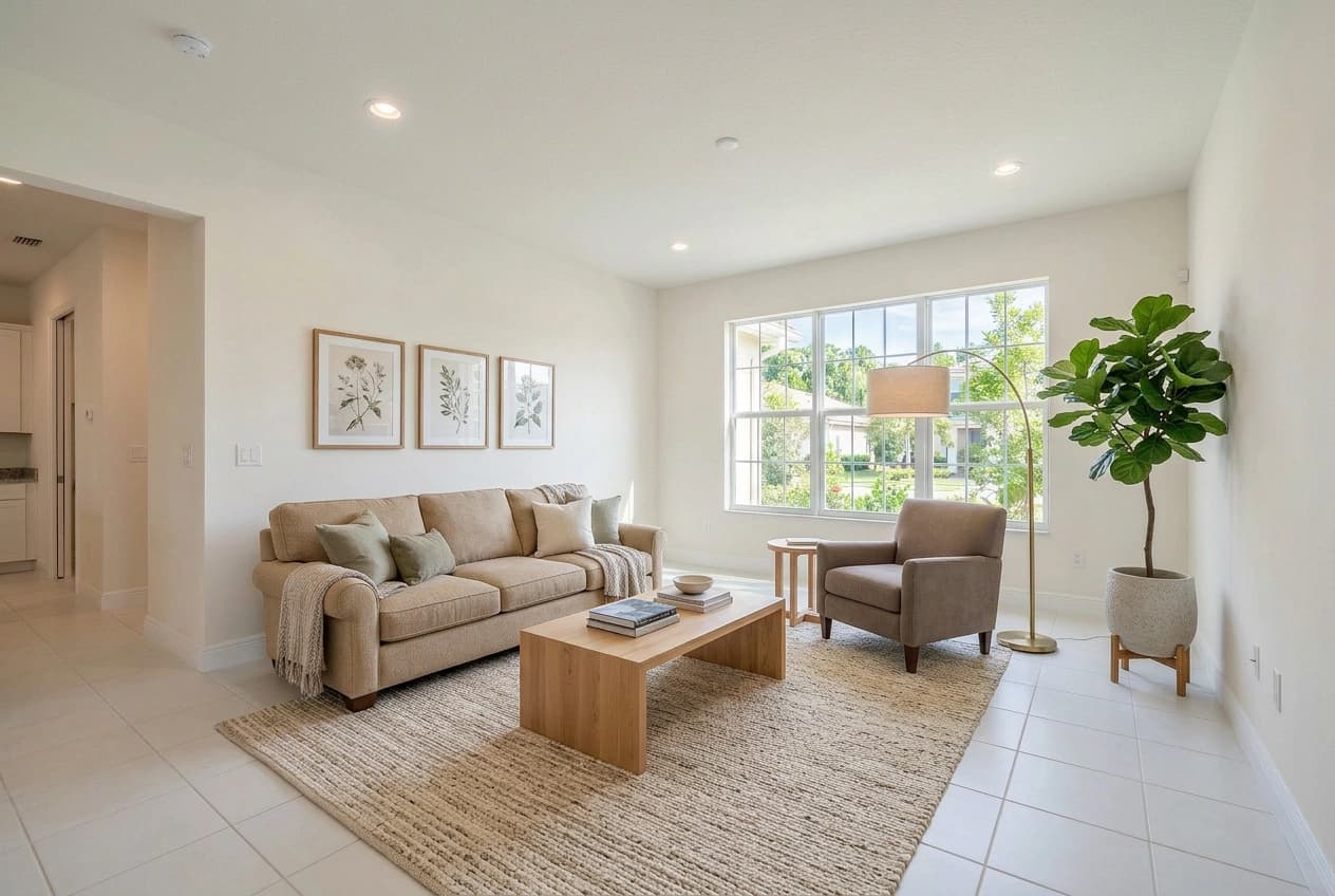 Virtually staged standard living room by Desiome