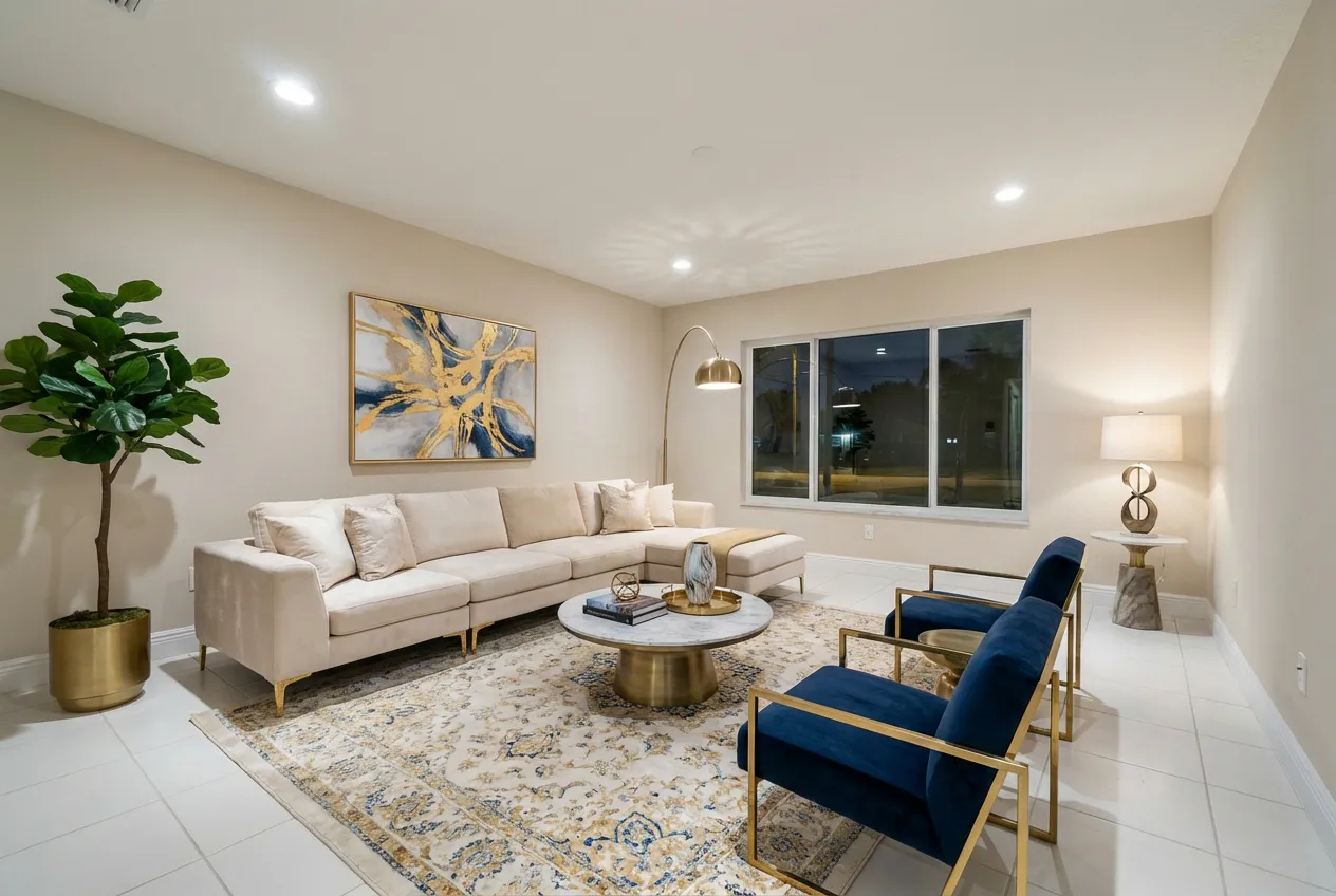 Virtually staged luxury living room by Desiome